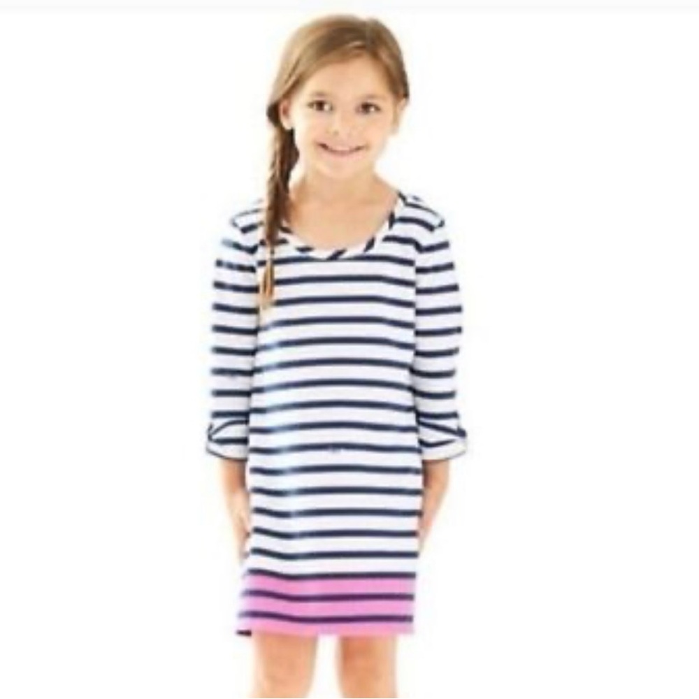 Lilly Pulitzer Girls Devon Navy and White Striped Dress Sz XL 12-14